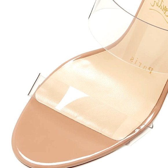 *NIB* Sz 8.5 Nude Christian Louboutin slide sandal, clear PVC & patent leather - Picture 5 of 10